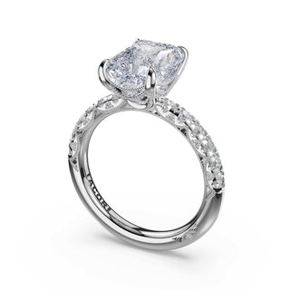Half-Pavé Radiant Solitaire Engagement Ring in Platinum