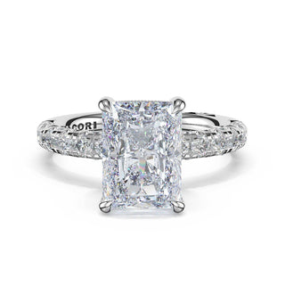 Half-Pavé Radiant Solitaire Engagement Ring in Platinum