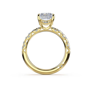 Half-Pavé Radiant Solitaire Engagement Ring in 14kt Yellow Gold