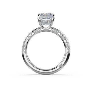 Half-Pavé Radiant Solitaire Engagement Ring in 14kt White Gold