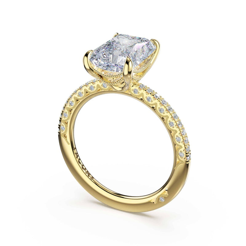 Half-Pavé Radiant Solitaire Engagement Ring in 14kt Yellow Gold