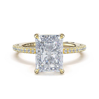 Half-Pavé Radiant Solitaire Engagement Ring in 18kt Yellow Gold
