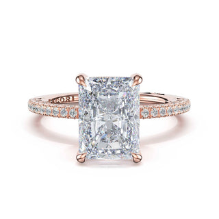 Half-Pavé Radiant Solitaire Engagement Ring in 18kt Rose Gold
