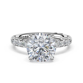 Half-Pavé Round Solitaire Engagement Ring in Platinum