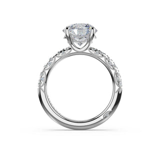Half-Pavé Round Solitaire Engagement Ring in Platinum
