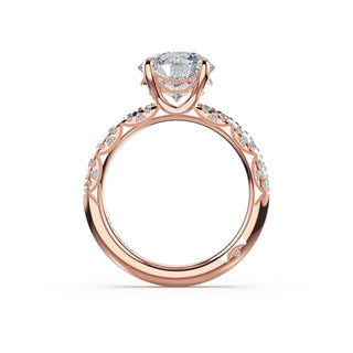 Half-Pavé Round Solitaire Engagement Ring in 14kt Rose Gold