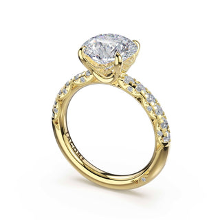 Half-Pavé Round Solitaire Engagement Ring in 18kt Yellow Gold