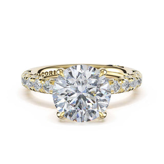 Half-Pavé Round Solitaire Engagement Ring in 18kt Yellow Gold