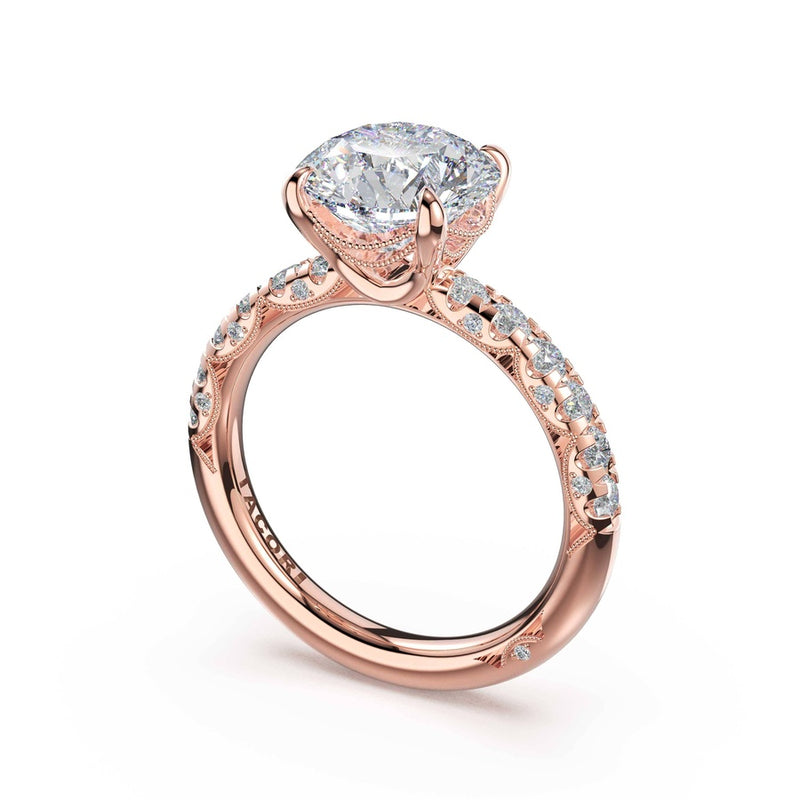 Half-Pavé Round Solitaire Engagement Ring in 18kt Rose Gold