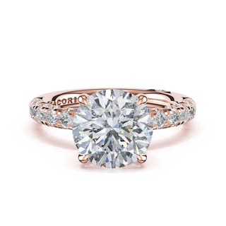 Half-Pavé Round Solitaire Engagement Ring in 18kt Rose Gold