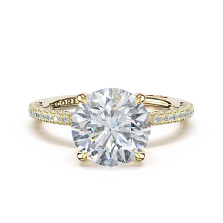 Half-Pavé Round Solitaire Engagement Ring in 18kt Yellow Gold
