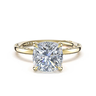 High Polish Cushion Solitaire Engagement Ring in 18kt Yellow Gold