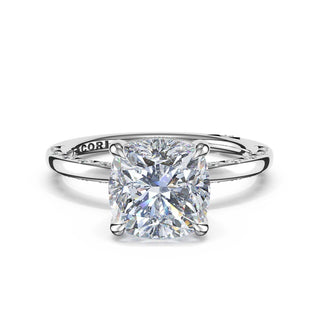 High Polish Cushion Solitaire Engagement Ring in 18kt White Gold