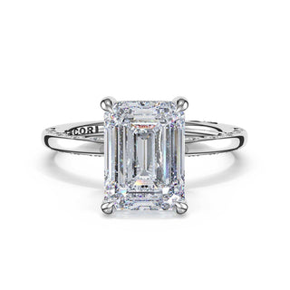 High-Polish Emerald Solitaire Engagement Ring in 14kt White Gold