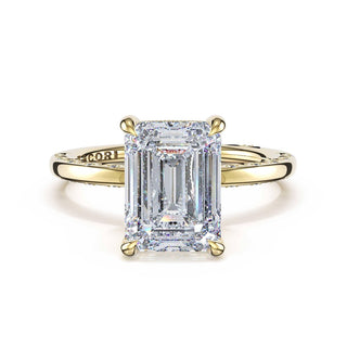 High-Polish Emerald Solitaire Engagement Ring in 18kt Yellow Gold