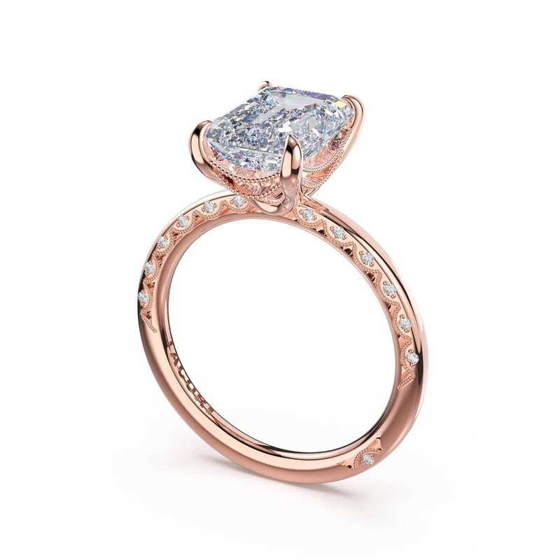 High-Polish Emerald Solitaire Engagement Ring in 18kt Rose Gold
