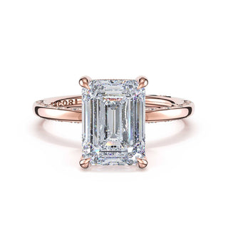 High-Polish Emerald Solitaire Engagement Ring in 18kt Rose Gold