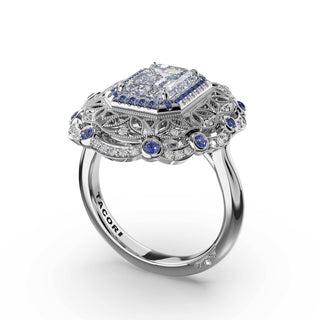 Emerald Estate Diamond and Sapphire Engagement Ring in Platinum