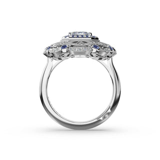 Emerald Estate Diamond and Sapphire Engagement Ring in 18kt White Gold