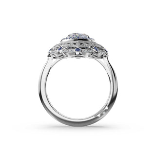 Marquise Estate Diamond and Sapphire Engagement Ring in Platinum