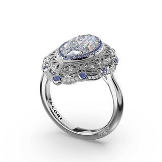 Marquise Estate Diamond and Sapphire Engagement Ring in 14kt White Gold