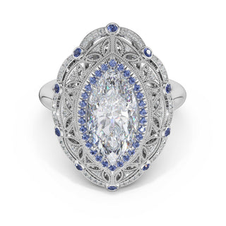 Marquise Estate Diamond and Sapphire Engagement Ring in 14kt White Gold