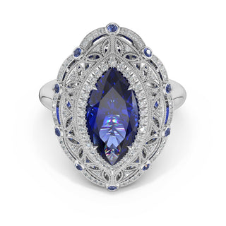 Marquise Estate Sapphire Engagement Ring in Platinum