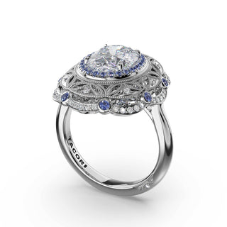 Oval Estate Diamond and Sapphire Engagement Ring in 18kt White Gold