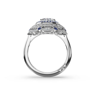Oval Estate Diamond and Sapphire Engagement Ring in 18kt White Gold
