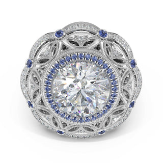 Round Estate Diamond and Sapphire Engagement Ring in 14kt White Gold