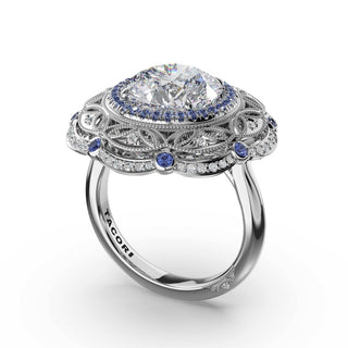 Round Estate Diamond and Sapphire Engagement Ring in 18kt White Gold