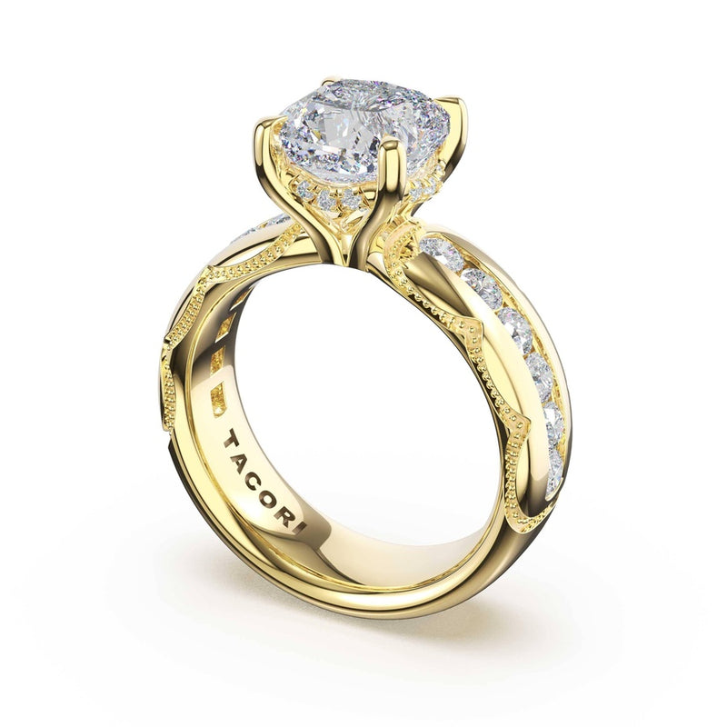 Channel-Set Cushion Solitaire Engagement Ring in 18kt Yellow Gold