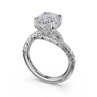 Pavé Bypass Cushion Engagement Ring in Platinum