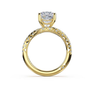 Pavé Bypass Cushion Engagement Ring in 14kt Yellow Gold