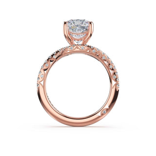 Pavé Bypass Cushion Engagement Ring in 14kt Rose Gold