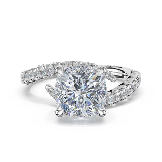 Pavé Bypass Cushion Engagement Ring in 14kt White Gold