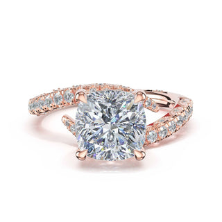 Pavé Bypass Cushion Engagement Ring in 18kt Rose Gold