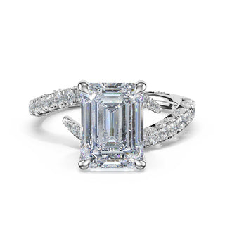 Pavé Bypass Emerald Engagement Ring in Platinum