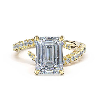 Pavé Bypass Emerald Engagement Ring in 14kt Yellow Gold
