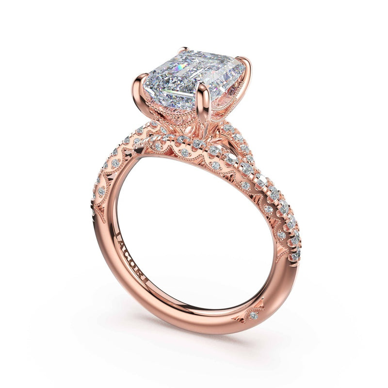 Pavé Bypass Emerald Engagement Ring in 14kt Rose Gold