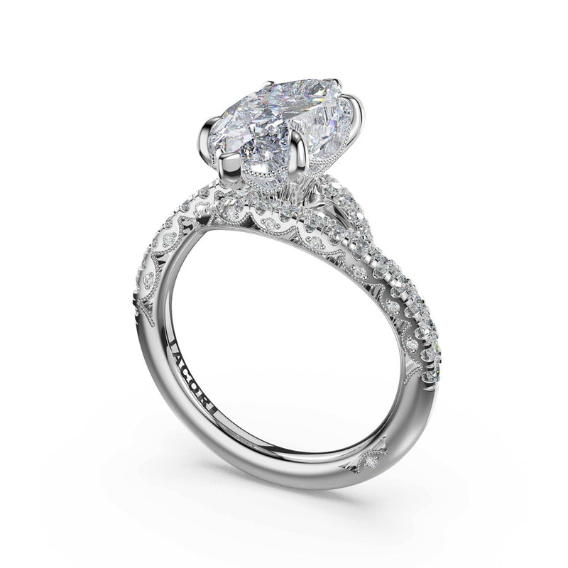 Pavé Bypass Marquise Engagement Ring in 14kt White Gold