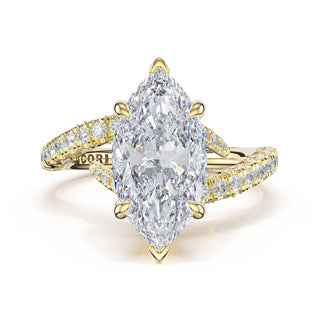 Pavé Bypass Marquise Engagement Ring in 14kt Yellow Gold