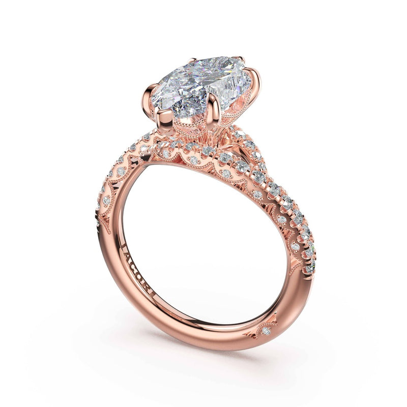 Pavé Bypass Marquise Engagement Ring in 18kt Rose Gold