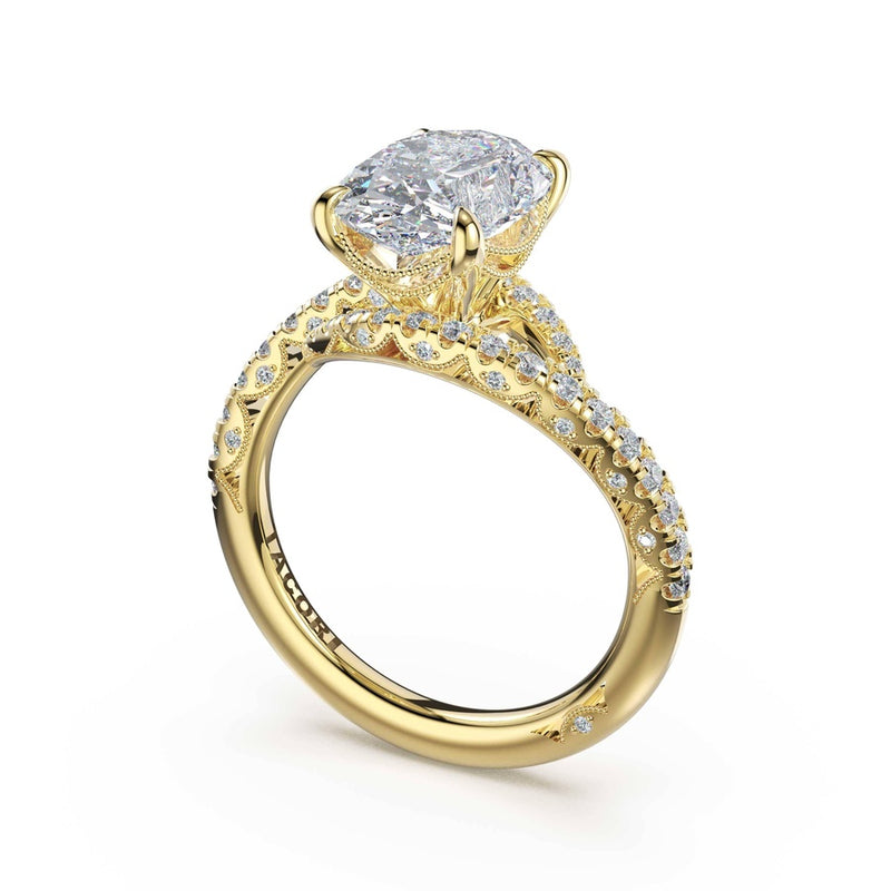Pavé Bypass Oval Engagement Ring in 14kt Yellow Gold