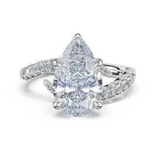 Pavé Bypass Pear Engagement Ring in Platinum