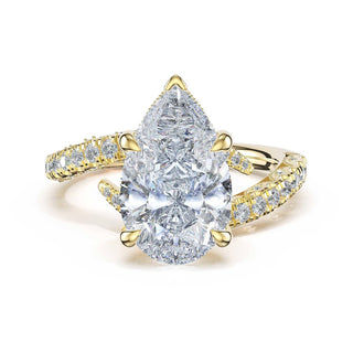 Pavé Bypass Pear Engagement Ring in 14kt Yellow Gold
