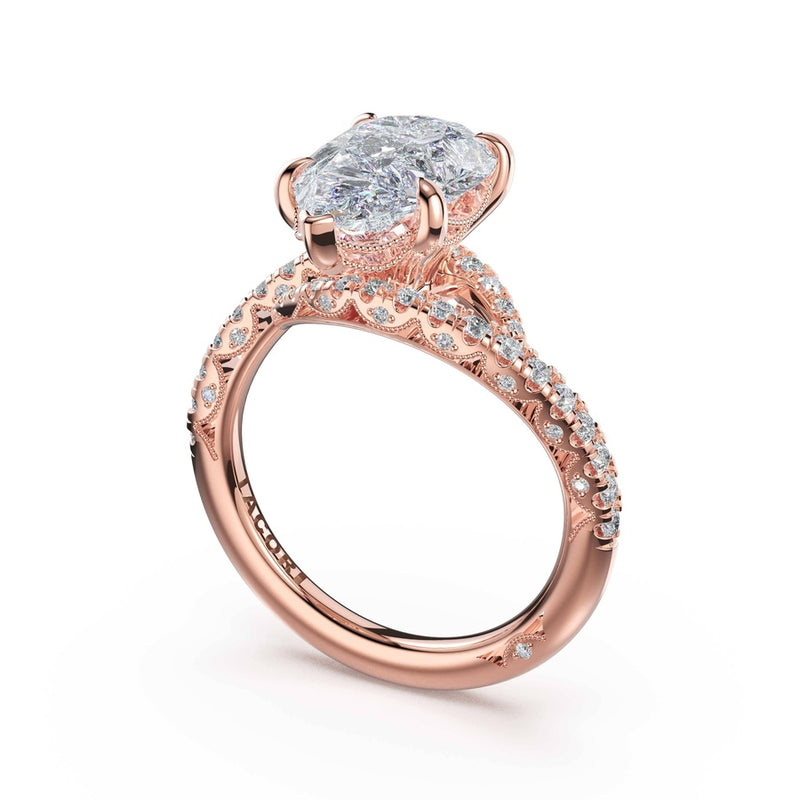 Pavé Bypass Pear Engagement Ring in 18kt Rose Gold