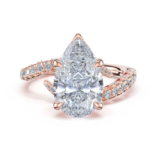 Pavé Bypass Pear Engagement Ring in 18kt Rose Gold