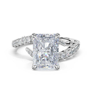 Pavé Bypass Radiant Engagement Ring in Platinum