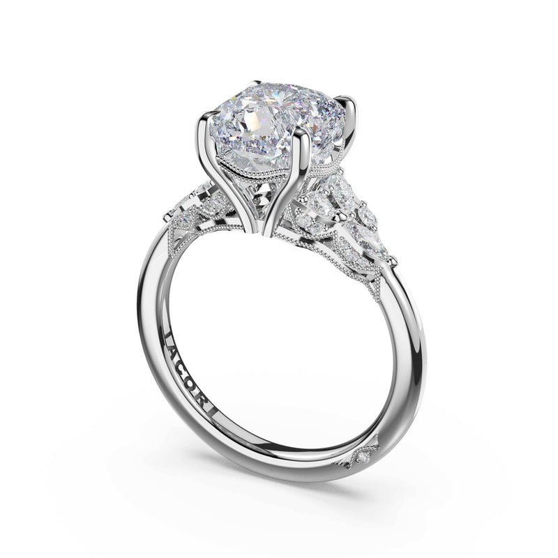 Asymmetrical Cluster Cushion Engagement Ring in 14kt White Gold